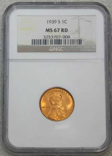 1939-S リンカーン ウィート セント NGC MS67RD ブライトレッド スーパーブ ラスター PQ #N74J
