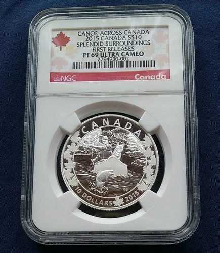 2015 NGC PF 69 ウルトラカメオ シルバー $10 スプレンディッド・サラウンド・カヌー・アクロス・カナダ