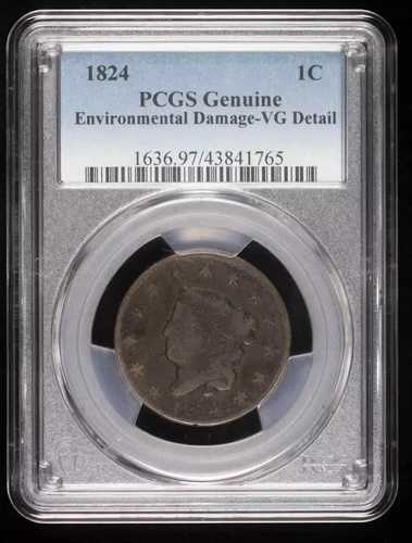 1824年 P ラージセント コロネットヘッド PCGS 正規品 - VG 詳細 BN