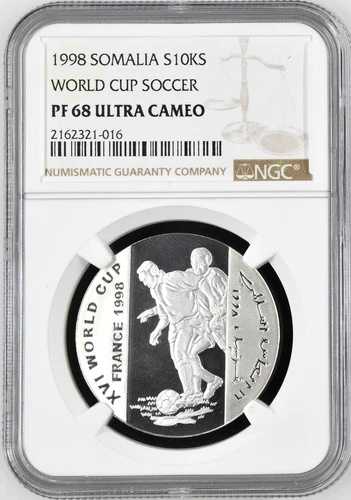 1998年 ソマリア S10KS 10000シリング プルーフ シルバー ワールドカップ フランス NGC PF 68 UC