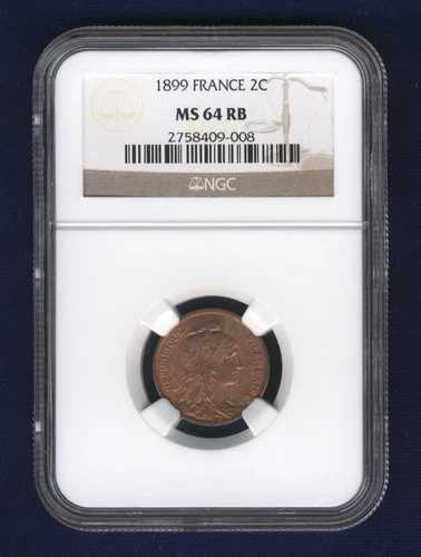 フランス 1899年 2サンチーム コイン チョイス 未流通、NGC認定 MS-64-RB
