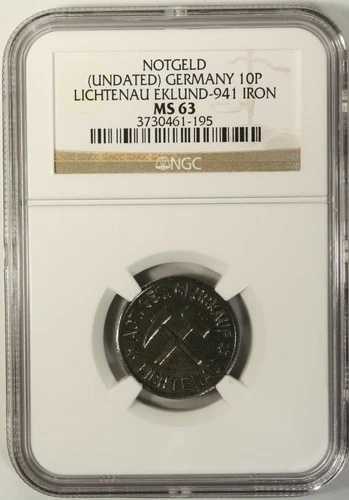 ドイツ 10 Pfennig w/date MS 63 UNC Iron City of Lichtenau Eklund-941 Notgeld 45,045円