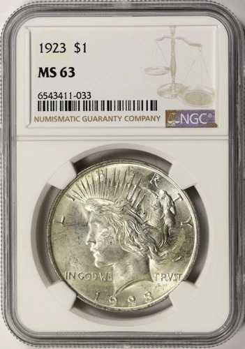 1923年 ピースシルバードル 1ドル NGC MS63