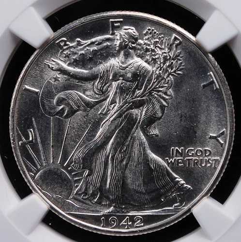 1942年 D ウォーキング・リバティ ハーフダラー NGC MS 63 ハードホワイト ラスター エクセレント ブルーム
