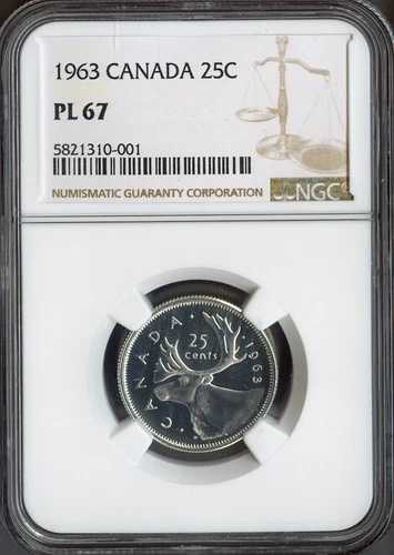 1963年カナダ25セント銀貨25C NGC PL67品質