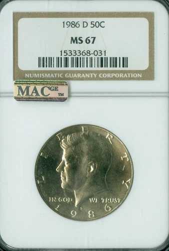 1986 D ケネディ ハーフ ダラー NGC MS67 PQ MAC 2ND FINEST GRADED MAC SPOTLESS 。