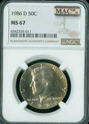 1986 D ケネディ ハーフ ダラー NGC MS 67 PQ MAC スポットレス。