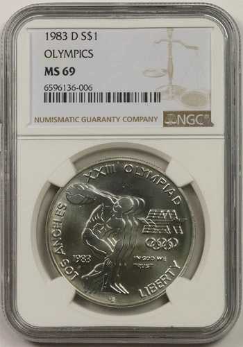 1983-D オリンピック 円盤投げ選手 $1 NGC MS 69 現代記念銀貨