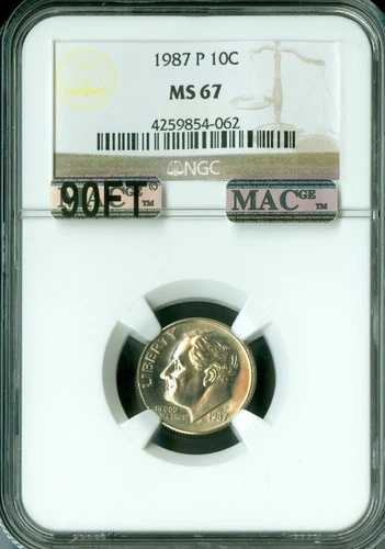 1987年 P ルーズベルト ダイム NGC MS67 MAC 90フィート PQ 2ND 最高級レア 低ポップ 1,000ドル (フィート単位)