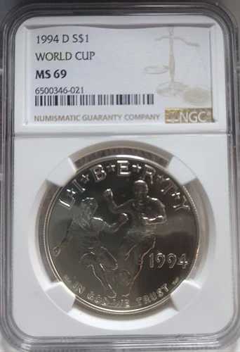 1994-D サッカーワールドカップ記念銀貨 NGC MS69。側転！Vid181