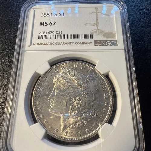 1881-S モルガン銀貨 - NGC MS 62 - ブラウンラベル - グレードに相応しいエクセレント