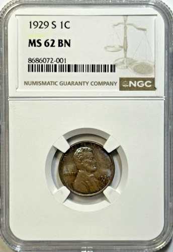 1929-S リンカーン ウィート セント NGC MS 62 BN ? 青紫色調の銅製 ? 見た目も美しい!｜WORLD RESOURCE【QUEEN店】