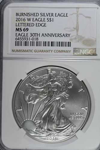 2016年 W シルバー アメリカンイーグル バーニッシュド - レターエッジ 30周年 NGC MS69