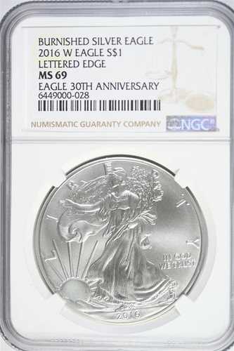 2016年 W シルバー アメリカンイーグル バーニッシュド - レターエッジ 30周年 NGC MS69