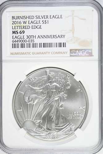 2016年 W シルバー アメリカンイーグル バーニッシュド - レターエッジ 30周年 NGC MS69