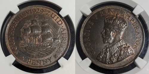 南アフリカ 1929年 ペニー 1d KM# 14.2 NGC MS61 BN #3505