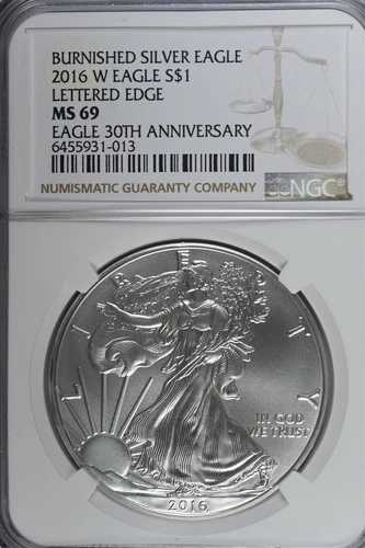 2016年 W シルバー アメリカンイーグル バーニッシュド - レターエッジ 30周年 NGC MS69