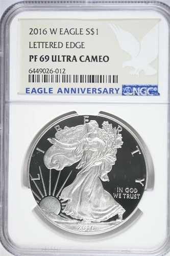 2016年 W シルバー アメリカンイーグル プルーフ - レタードエッジ 30周年 NGC PF69 ウルトラカメオ