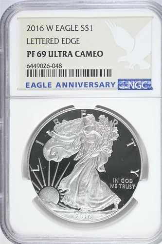 2016年 W シルバー アメリカンイーグル プルーフ - レタードエッジ 30周年 NGC PF69 ウルトラカメオ