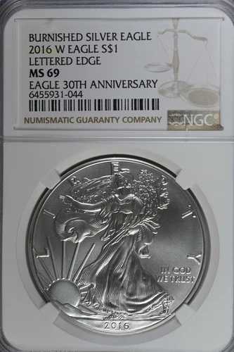 2016年 W シルバー アメリカンイーグル バーニッシュド - レターエッジ 30周年 NGC MS69