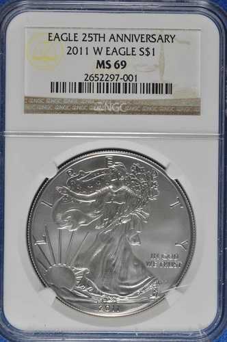 2011年 W バーニッシュ 1オンス シルバー アメリカンイーグル NGC MS 69 25周年記念