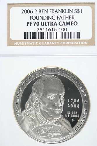 2006年 P ベンジャミン・フランクリン 建国の父 記念銀貨 NGC PF70 UC