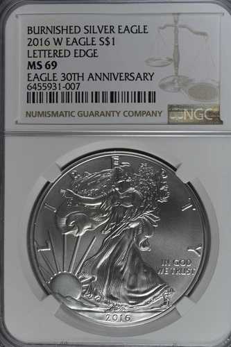 2016年 W シルバー アメリカンイーグル バーニッシュド - レターエッジ 30周年 NGC MS69