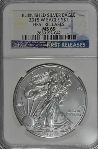 2015年 W バーニッシュド 1ドル シルバー イーグル ファーストリリース NGC MS 69 (ブルーラベル)