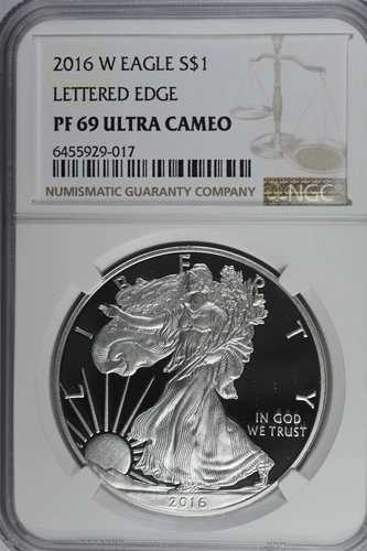 2016年 W シルバー アメリカンイーグル プルーフ - レタードエッジ 30周年 NGC PF69 ウルトラカメオ
