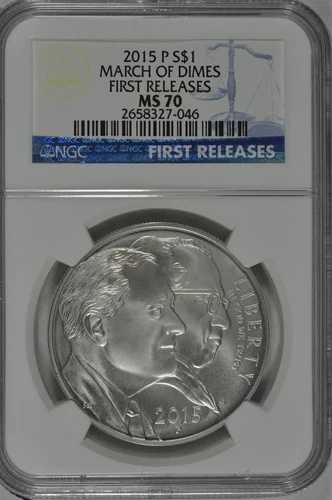 2015年 P マーチ・オブ・ダイムズ 未流通銀貨 NGC MS70 初版