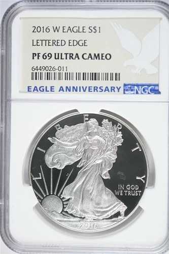 2016年 W シルバー アメリカンイーグル プルーフ - レタードエッジ 30周年 NGC PF69 ウルトラカメオ