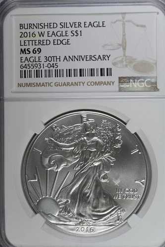 2016年 W シルバー アメリカンイーグル バーニッシュド - レターエッジ 30周年 NGC MS69