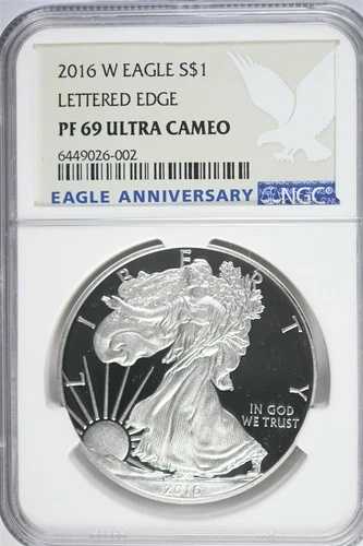 2016年 W シルバー アメリカンイーグル プルーフ - レタードエッジ 30周年 NGC PF69 ウルトラカメオ