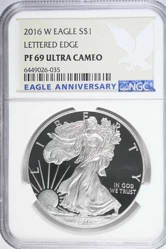 2016年 W シルバー アメリカンイーグル プルーフ - レタードエッジ 30周年 NGC PF69 ウルトラカメオ