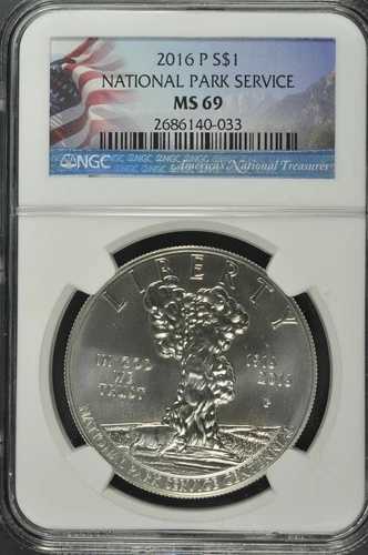 2016年 国立公園局100周年記念 未流通銀貨 NGC MS69-033