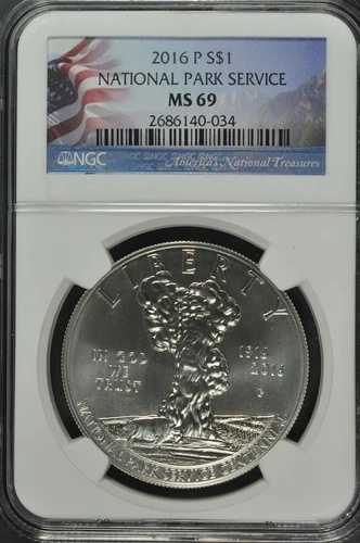 2016年 国立公園局100周年記念 未流通銀貨 NGC MS69-034
