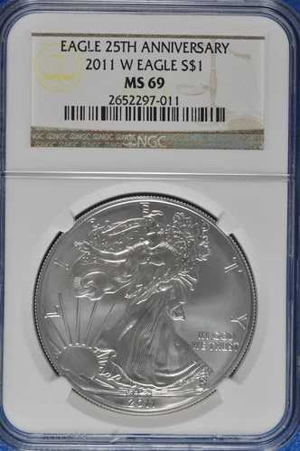 2011年 W バーニッシュ 1オンス シルバー アメリカンイーグル NGC MS 69 25周年記念