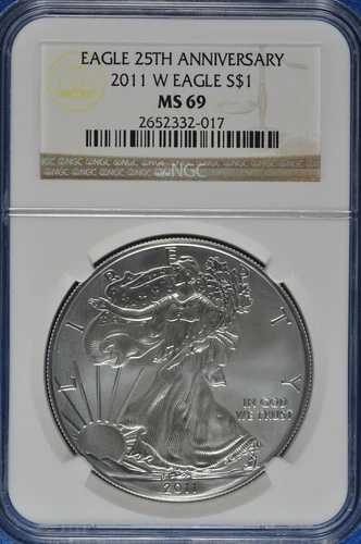 2011 W 1オンス シルバー アメリカンイーグル NGC MS 69 25周年記念