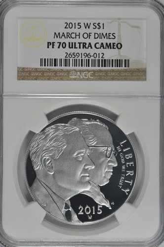 2015年 W マーチ・オブ・ダイムズ プルーフ銀貨 NGC PF70 UC ブラウンラベル