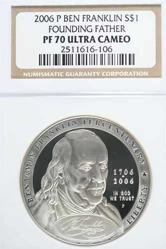 2006年 P ベンジャミン・フランクリン 建国の父 記念銀貨 NGC PF70 UC