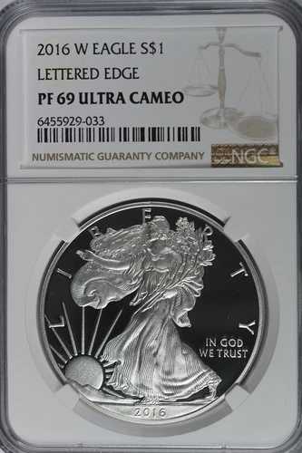 2016年 W シルバー アメリカンイーグル プルーフ - レタードエッジ 30周年 NGC PF69 ウルトラカメオ