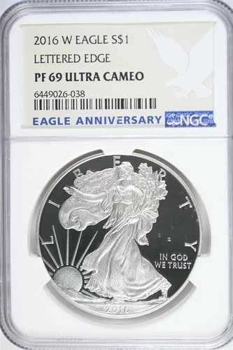 2016年 W シルバー アメリカンイーグル プルーフ - レタードエッジ 30周年 NGC PF69 ウルトラカメオ