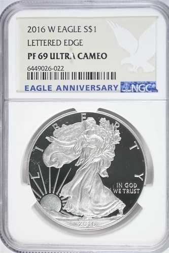 2016年 W シルバー アメリカンイーグル プルーフ - レタードエッジ 30周年 NGC PF69 ウルトラカメオ