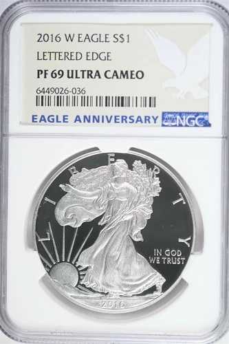 2016年 W シルバー アメリカンイーグル プルーフ - レタードエッジ 30周年 NGC PF69 ウルトラカメオ