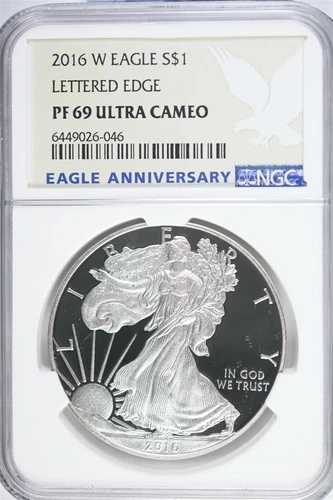 2016年 W シルバー アメリカンイーグル プルーフ - レタードエッジ 30周年 NGC PF69 ウルトラカメオ