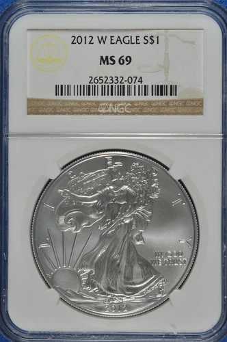 2012年 W バーニッシュド 1ドル シルバー イーグル NGC MS 69 (ブラウンラベル)