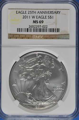 2011年 W バーニッシュ 1オンス シルバー アメリカンイーグル NGC MS 69 25周年記念