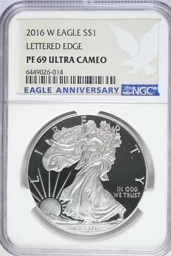 2016年 W シルバー アメリカンイーグル プルーフ - レタードエッジ 30周年 NGC PF69 ウルトラカメオ