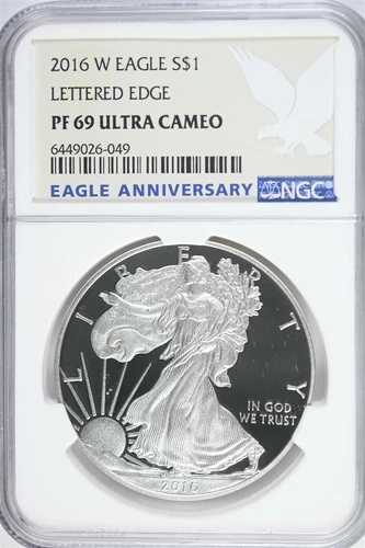 2016年 W シルバー アメリカンイーグル プルーフ - レタードエッジ 30周年 NGC PF69 ウルトラカメオ