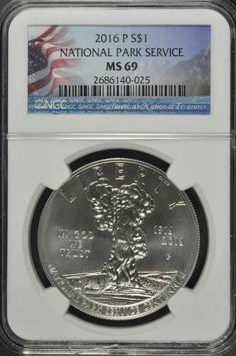 2016年 国立公園局100周年記念 未流通銀貨 NGC MS69-025